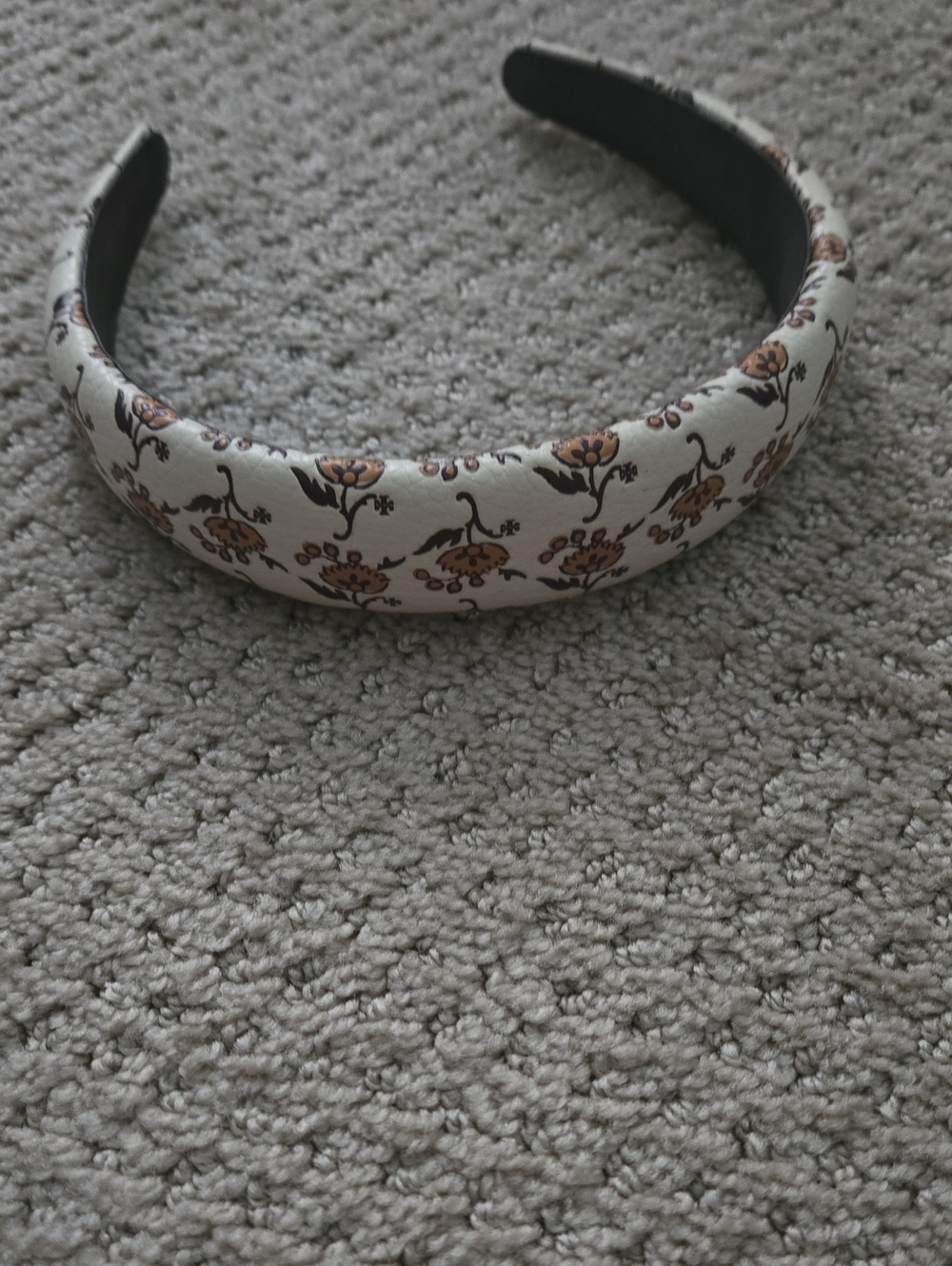 Tory Burch Leather Headband: Cream Floral Padded with Brown Accents